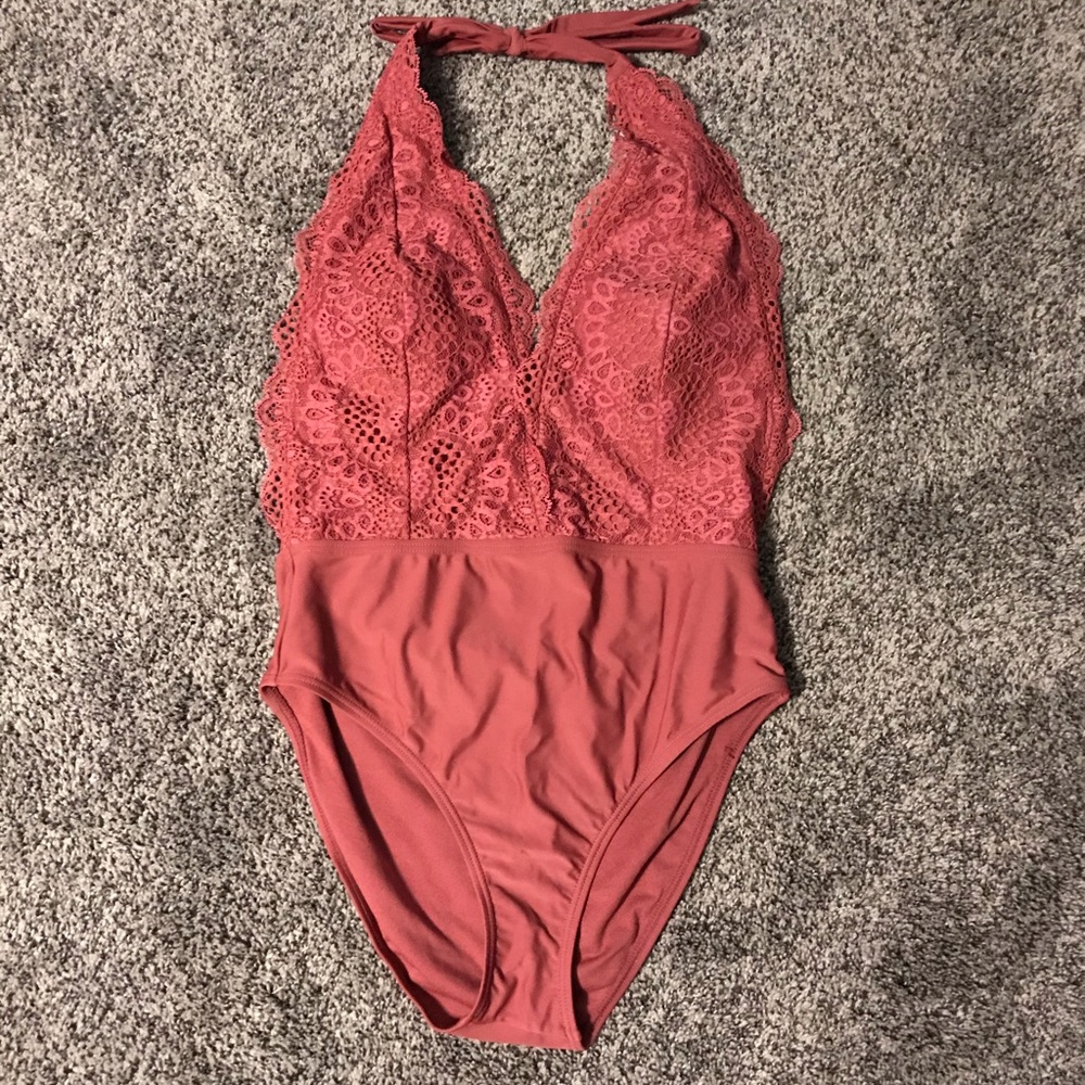 NWOT dark blush pink one piece bathing suit size L